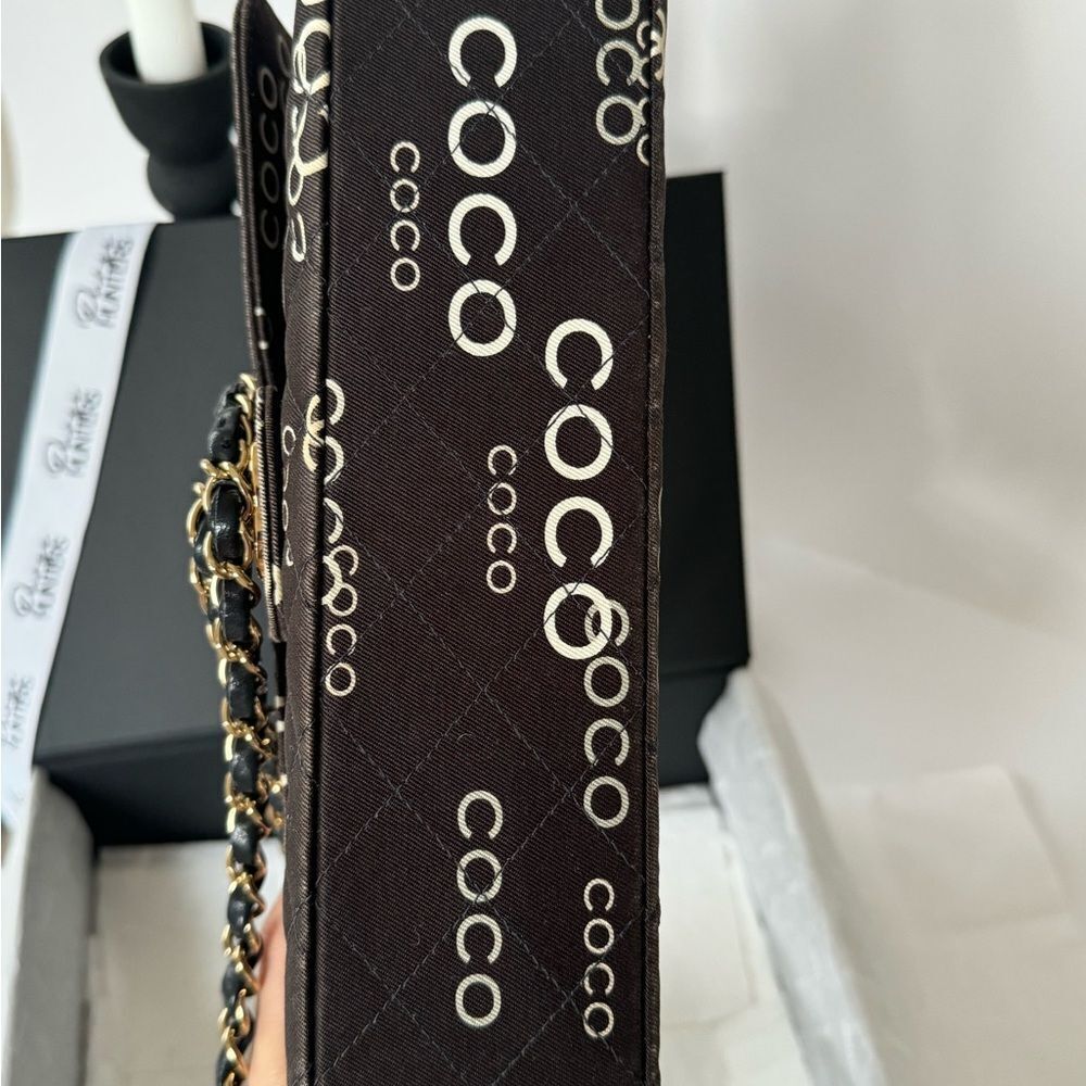 Chanel Canvas Coco Print Quilted Medium Classic Flap Double Flap Black White - Picture 9 of 16